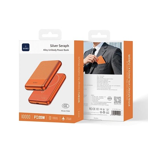 PowerBank WIWU [Wi-P089] Silver Seraph Alloy Unibody Power Bank 10000mAh 20W (Orange)